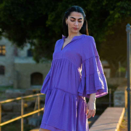 Purple Nema Ruffled Cotton Dress     