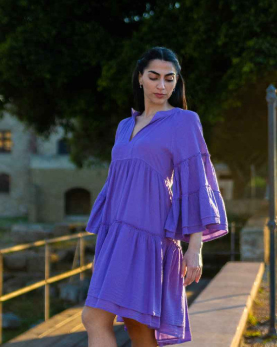 Purple Nema Ruffled Cotton Dress     