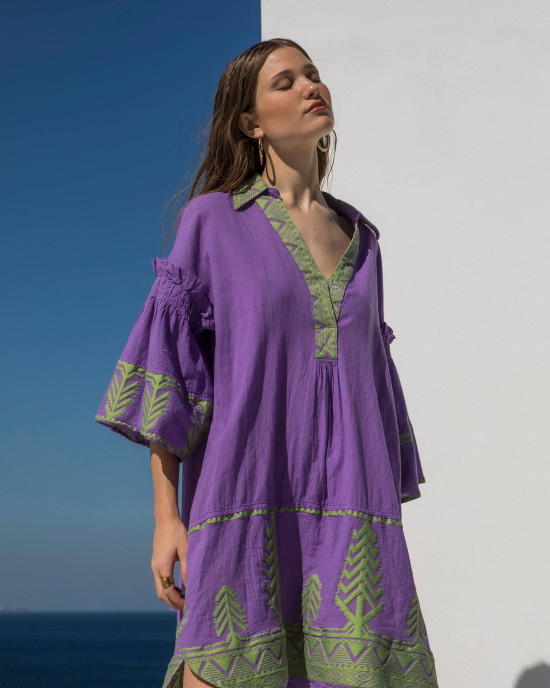 Lime Purple Nema Embroidered Dress