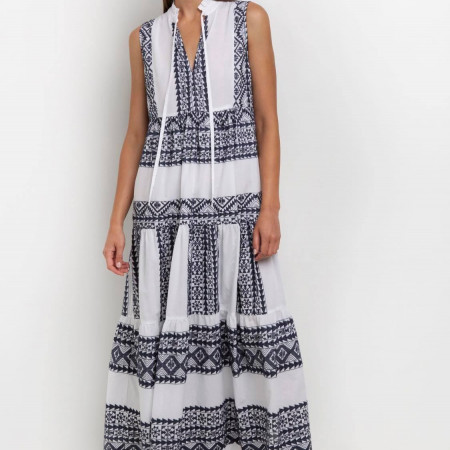 GREEK ARCHAIC KORI Sleevless Embroidered Maxi Dress   