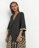  Charcoal/Gold Embroidered 3/4 Sleeves Feather Dress 