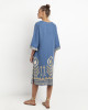  Indigo/Gold Embroidered 3/4 Sleeves Feather Dress