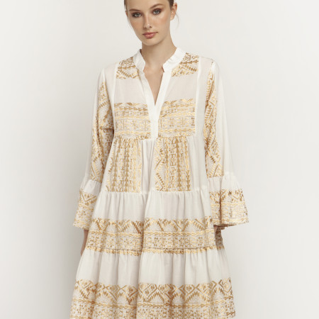 Natural/Gold Embroidered Mini Dress 