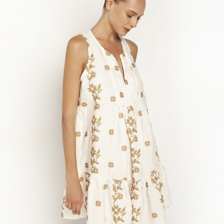 White/Gold Embroidered Mini Dress 