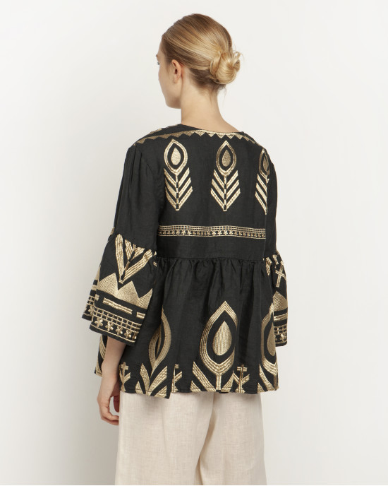 Top Charcoal/Gold Feather Flared 